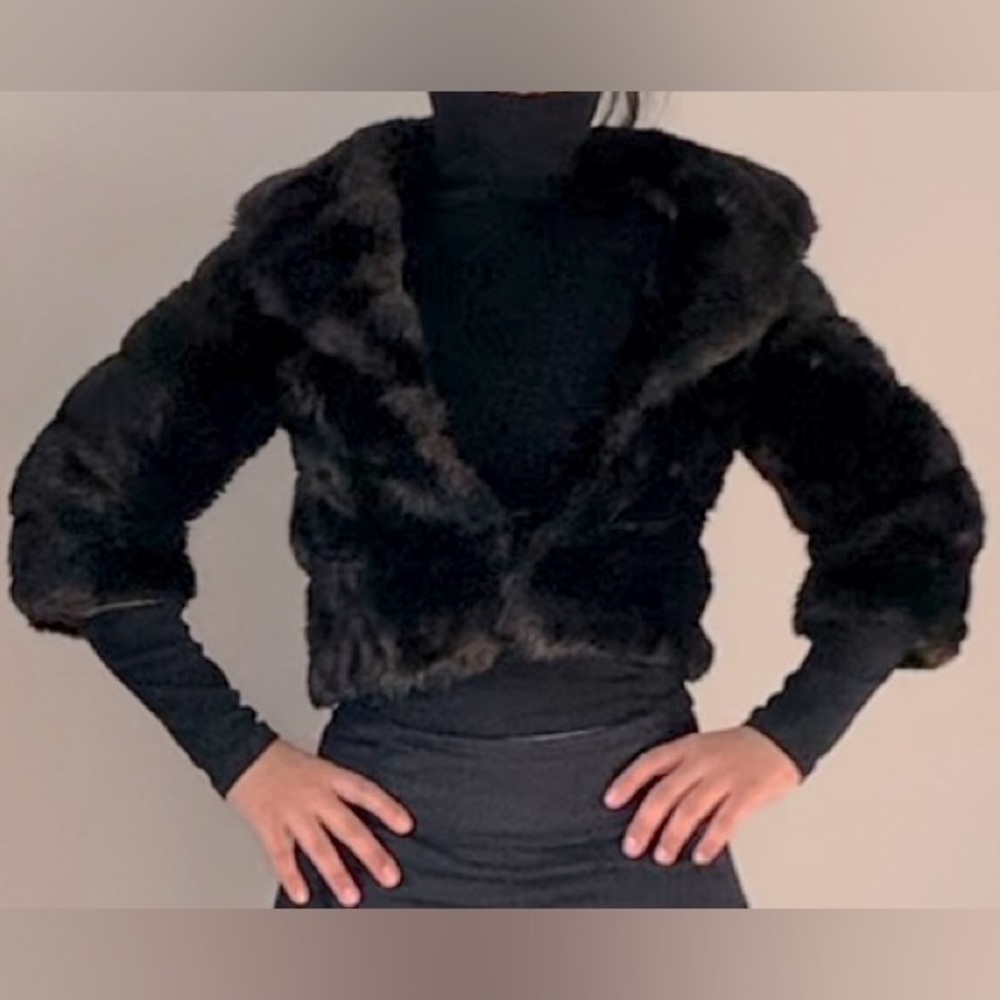 Vintage Monique Cropped Faux Fur Cape Coat Teddy Paris France XS/S - Picture 4 of 14